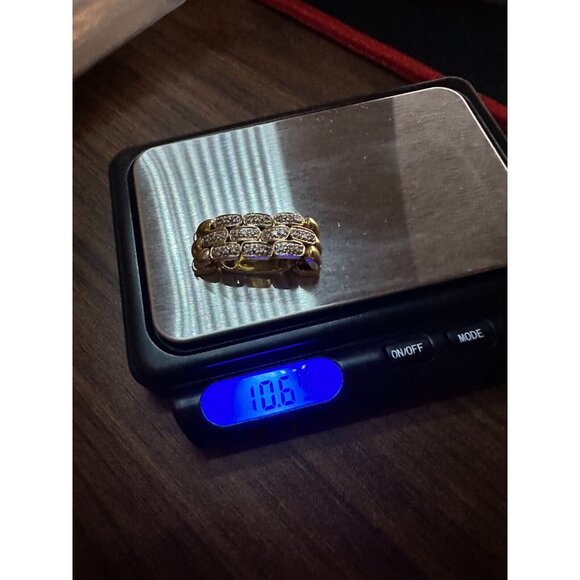 18K Yellow Gold LINK RING with zirconia Diamonds SZ -7 10.69 grams - Picture 11 of 16